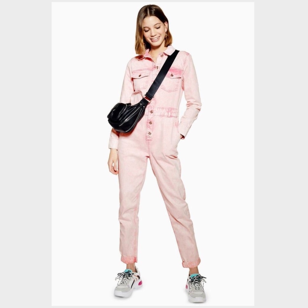 Topshop Acid Wash Pink Denim Jumpsuit